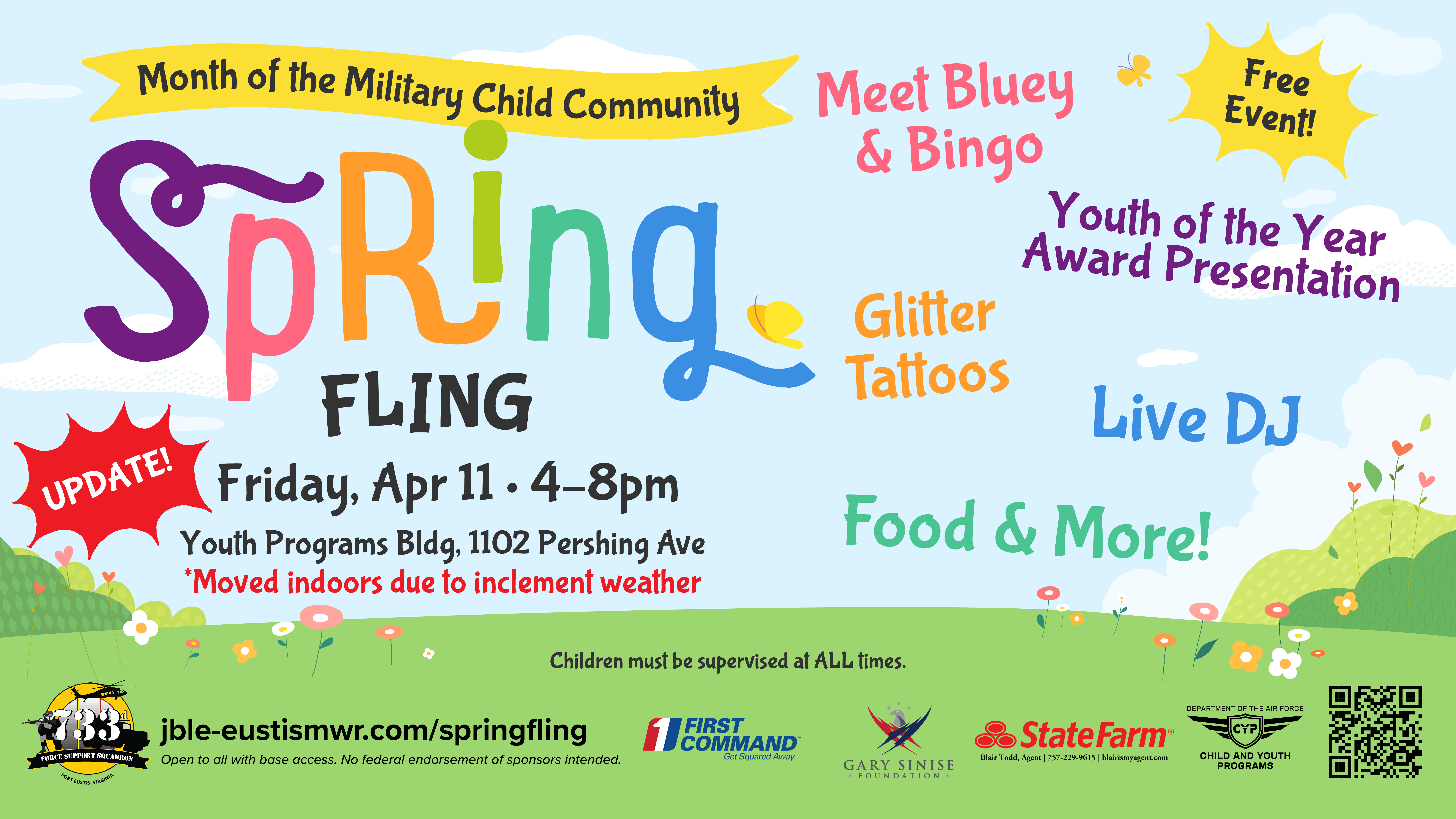 Flyer for JBLE-Eustis Spring Fling at the Youth Programs Building